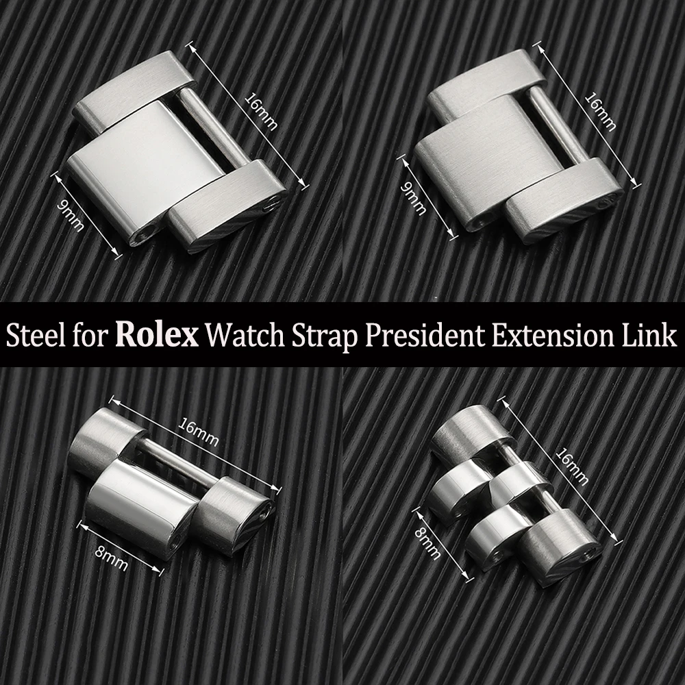 Фото Ремешок из нержавеющей стали для часов Rolex President Oyster Jubilee для GMT Submariner Ditona, ремешок для часов 16*8 мм/16*9 мм, удлинительное звено №1