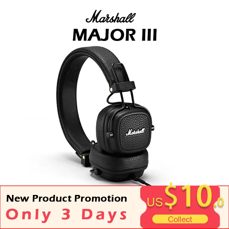 

Marshall Major III Bluetooth Wireless/Wired Headphones with Mic 40mm Dynamic Drivers/Surround 3D/Deep Bass Folding Sport Headset