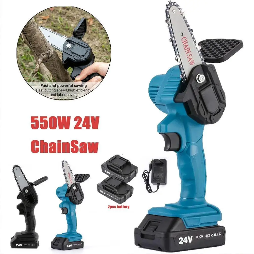 

4 Inch Mini Electric Chain Saw With 2pcs Batteries Woodworking Pruning ChainSaw One-handed Garden Logging Power Tool For Makita