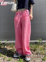 iamsure casual basic solid jeans loose wide leg pants streetwear fashion mid waisted womens trousers 2022 summer holiday ladies