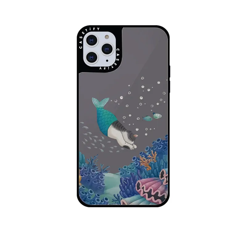 

CASETIFY Mermaid Cat Mirror Case For IPhone 11 12 13 14ProMax 11 12 13 14Pro XsMax XR 6S 7 8 SE 7P 8P 14Plus Back Cover E0526