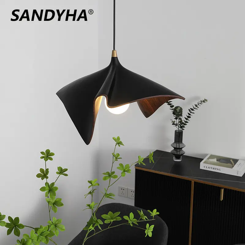 

SANDYHA Resin Black LED Pendant Lights Lustres Para Sala De Jantar Lamp for Bedroom Living Room Plafond Lustre Salon Chandeliers