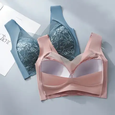 Push Up Bra for Women Lace Gather Non Wired Fastening Zip Front Sports Bra Solid Color Lace Vest Lingerie Women Underwear Bra