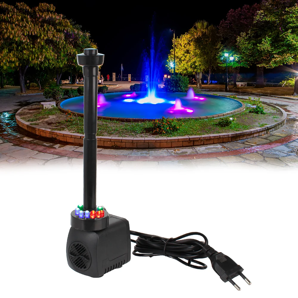 

Garden Aquarium Fountain EU Plug with 12 LED Light Water Pump Waterproof Ultra-quiet with Power Cord 15 W