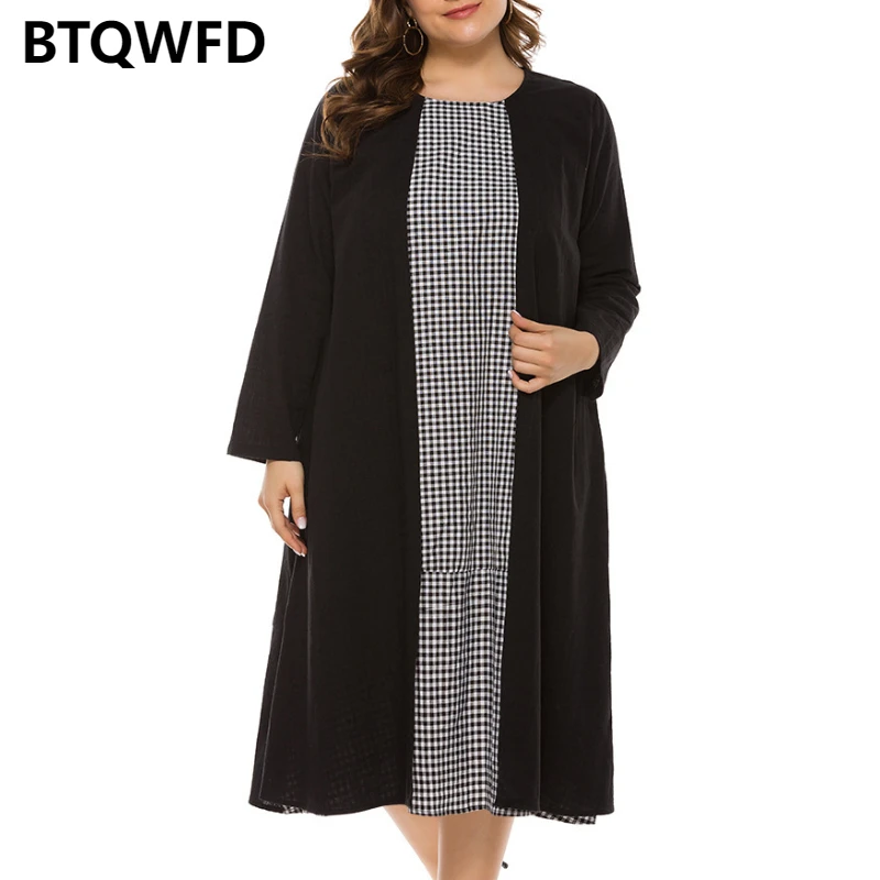 

Dresses for Woman 2022 New Evening Party Autumn Spring Ladies Fashion Loose Plaid Stitching Clothing Female Long Sleeves Skirts