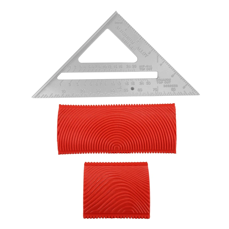 

1X 185X185x260mm Speed Square Protractor Miter Framing Measurement Ruler Silver & 2Pcs 3 Inch 6 Inch Imitation Wood Grain Paint