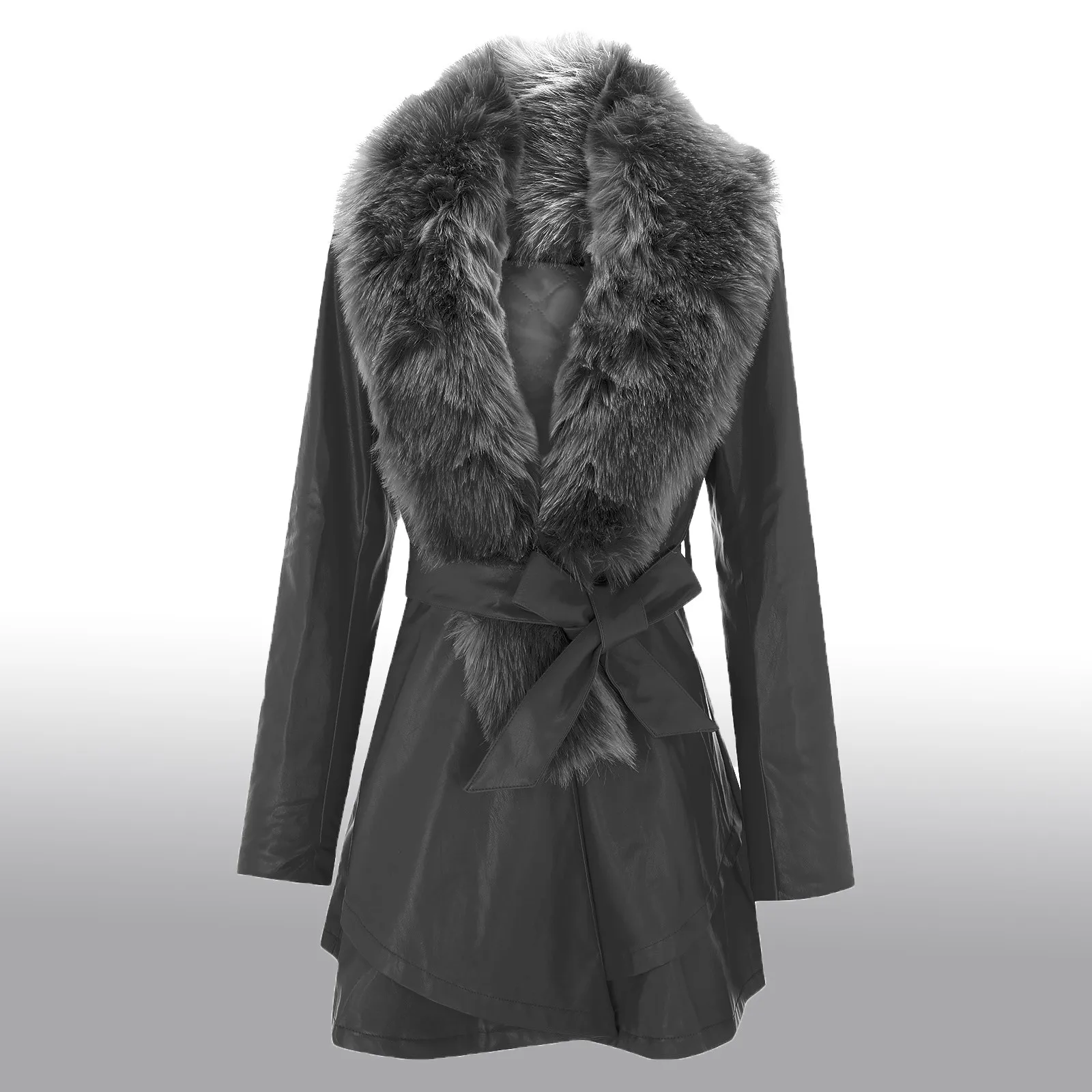 

Пальто женское из искусственной кожи со съемным воротником, элегантное тонкое плотное теплое Модное Длинное тонкое пальто, верхняя одежда