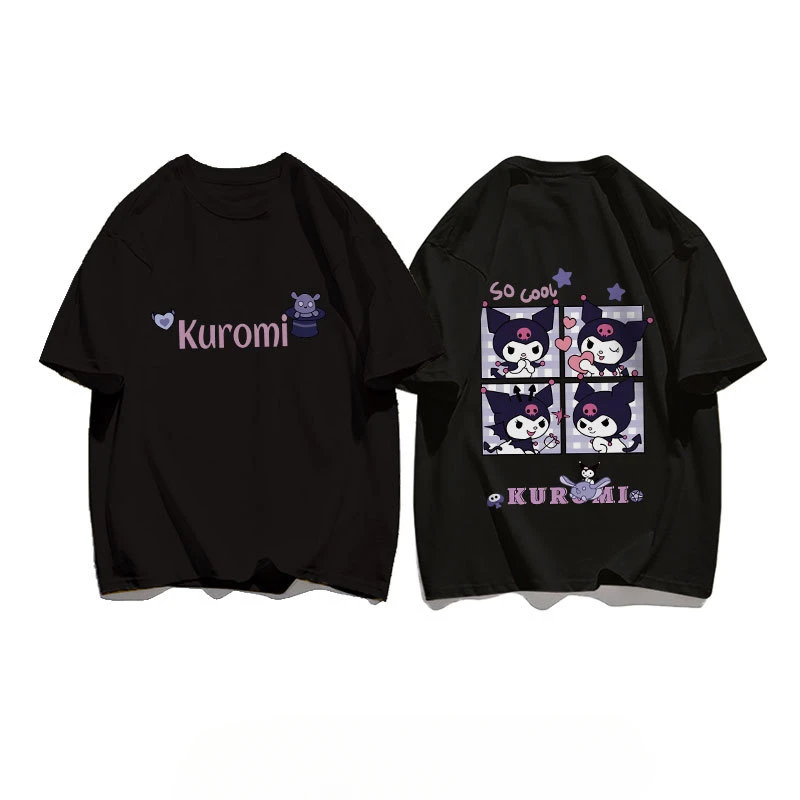 

Sanrio Kuromi Peripheral Pink Short-sleeved T-shirt for Women Summer New Trendy Brand Loose Cotton Casual Half-sleeved Top