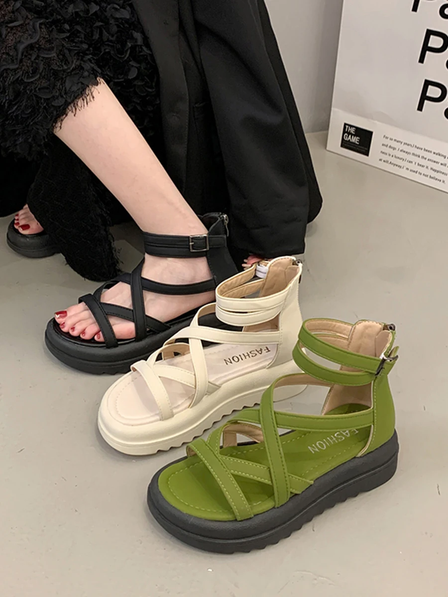 

Roman Sandals Fashion Womens Shoes 2023 Med Suit Female Beige Ankle Strap All-Match Clogs With Heel Gladiator Luxury Medium Comf