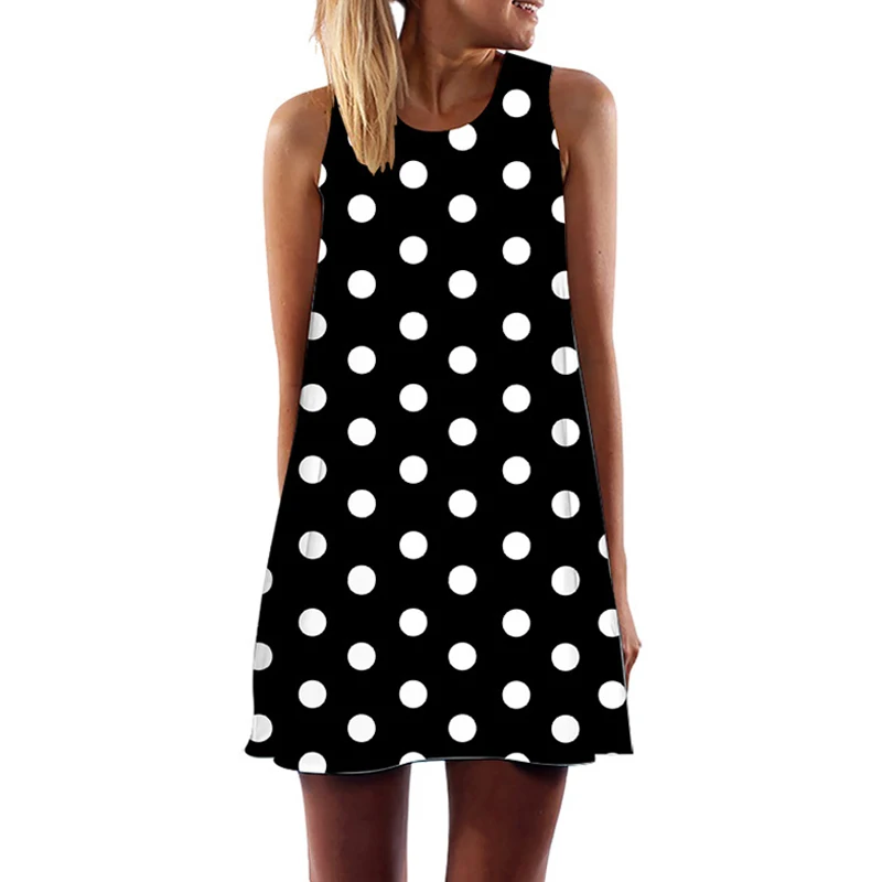 

Женское мини-платье в горошек, с принтом, без рукавов