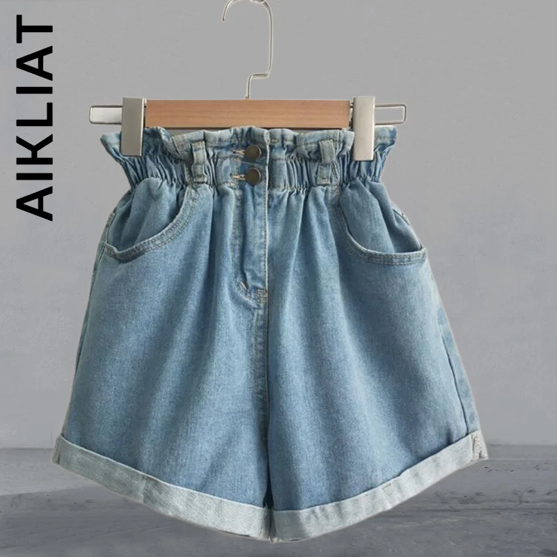

Aikliat Summer High Waist Denim Shorts Women Casual Harajuku Bottoms Slim Pant Elastic Sweatpants Straight Hip Female Shorts