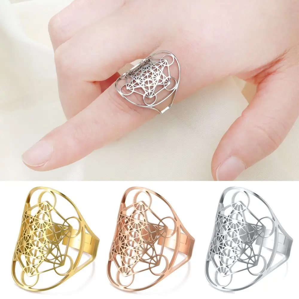 

Open Ring Kabbalists Adjustable Stainless Steel Geometric Rings Ring Metatron Angel Seal Ring
