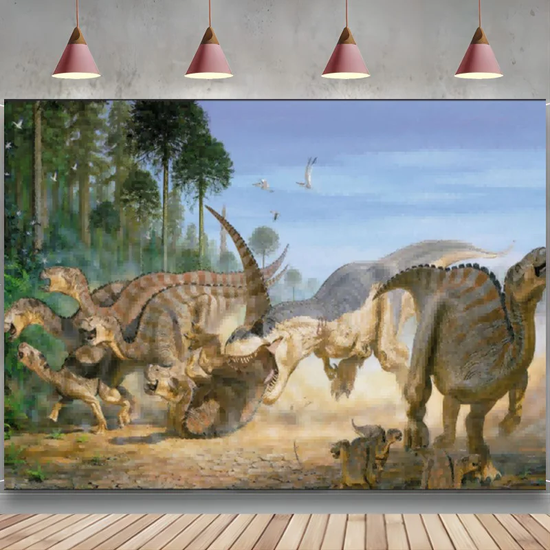 

Animal Dinosaur Theme Backdrop Photography Background for Birthday Party Banner Decoration 3D Dinosaur Park Photo Studio Props