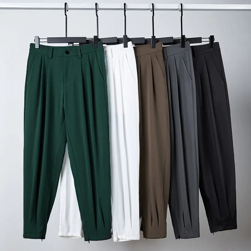 

Fashion Mens Slim Pants Casual 2023 Spring Summer Skinny Pencil Pants Mid Waist Trousers for Men Clothes Streetwear G05