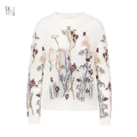 mohair long sleeved knitted sweater 2022 autumn new women round neck loose embroidery flower thin pullover top high quality