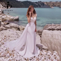 sodigne sheath mermaid wedding dress with detachable tail sleeveless beach lace bridal gowns 2022 robe mariage