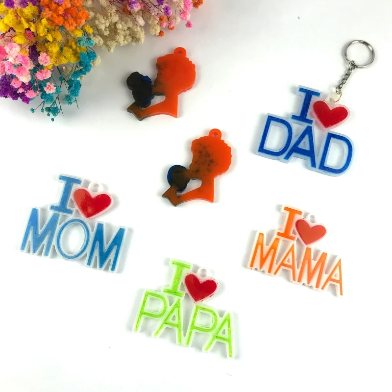 

I Love Mom Dad Word Letter Keychain Epoxy Resin Mold Thanksgiving Mother Father Day Pendant Handmade DIY Silicone Mould 124A