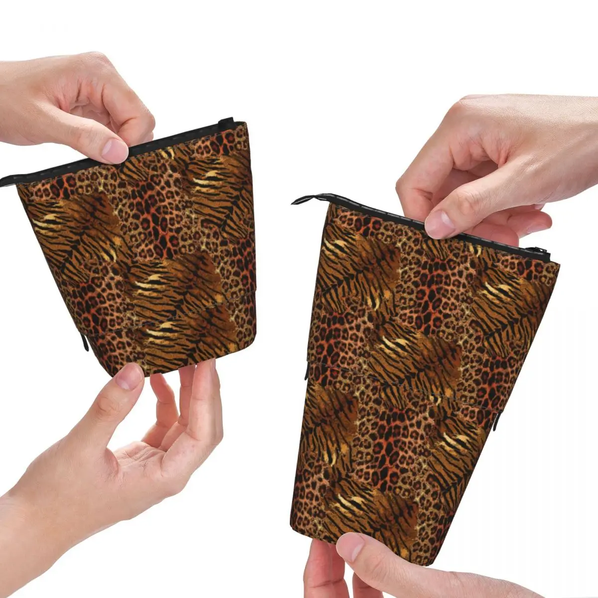 

Leopard Skin Print Fold Pencil Case Trendy Spotted Striped Back to School Simple Standing Pencil Box Girls Boys Pen Organizer