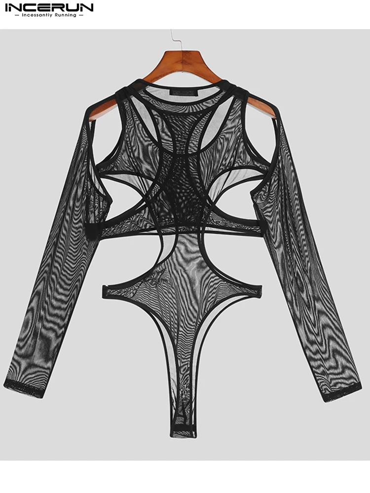 Fashionable Loungewear Sexy New Men Breathable Mesh Onesies Stylish Male Thin Long Sleeve Triangle Bodysuits S-5XL INCERUN 2023