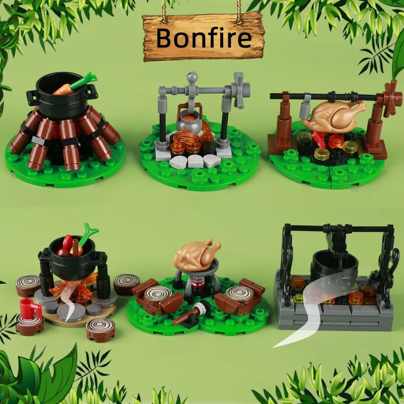 

WW2 Military Soldier Figure Building Block Bonfire Picnic Tent Air Drop Box Weapon Accessories Army Bricks Toys Kids Part J063