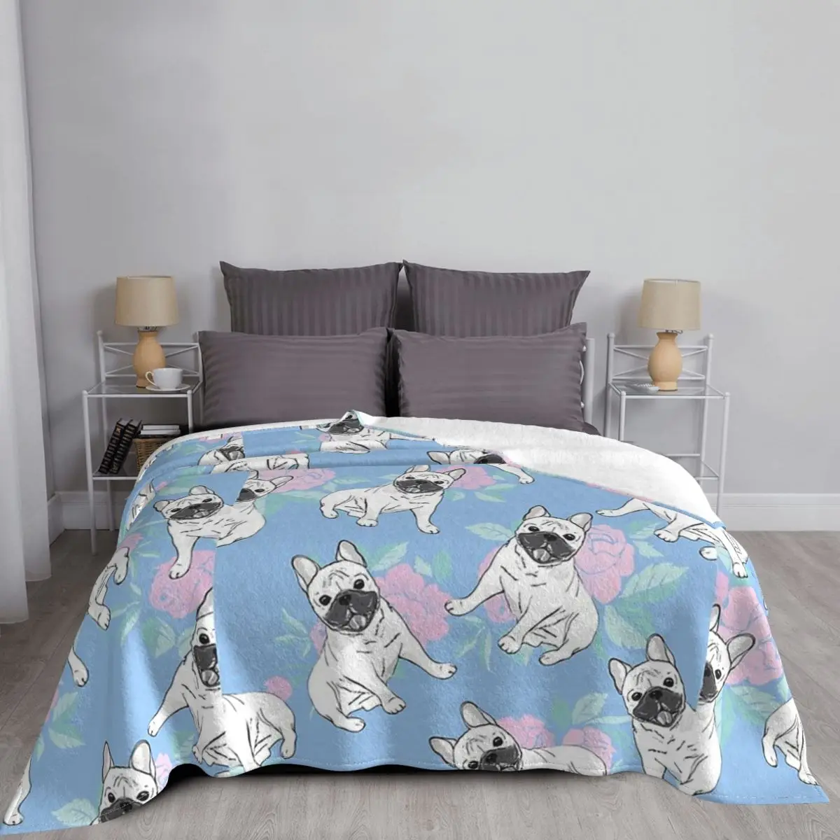 Одеяло с французским бульдогом Фланелевое украшение переносное домашнее