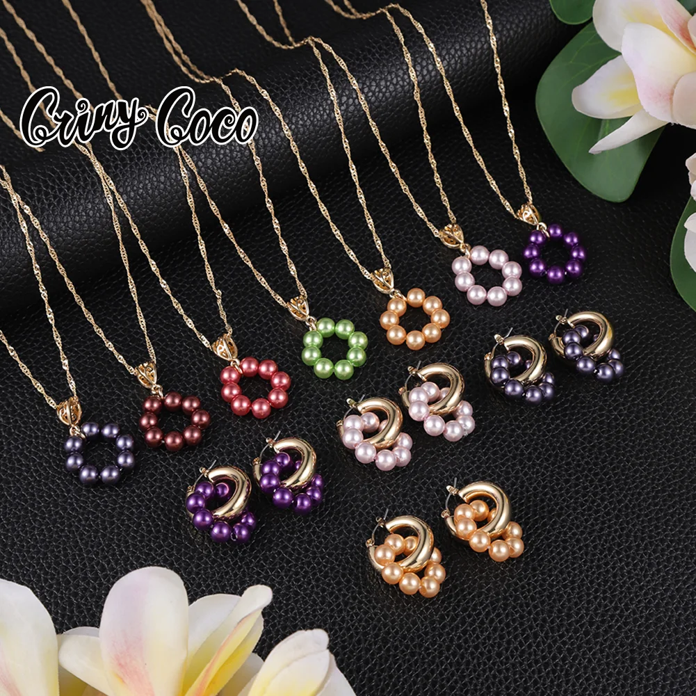 

Cring Coco Hawaiian Pearl Necklace Jewelry Sets Polynesian Pearls Hoop Earrings Sets 2022 Trend New Necklaces for Women Girls