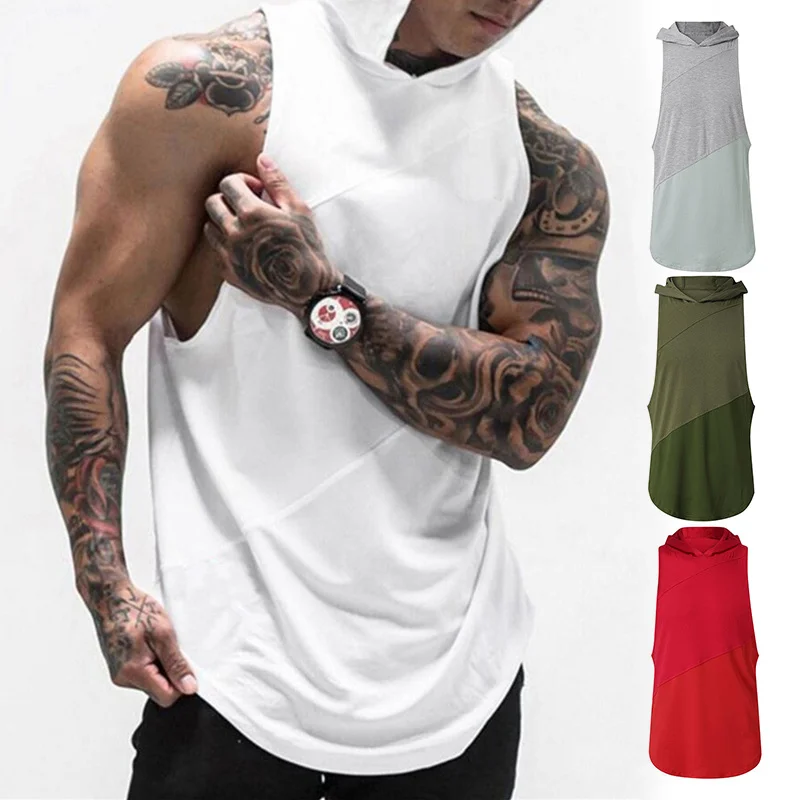 

Brand Gym Clothing Bodybuilding Fitness Vest Fashion Men Hooded Stringer Tank Top Sportswear Workout Sleeveless Shirt Hoodie
