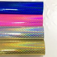 fish scale printed holographic laser metallic pu faux leather fabric sheet for making shoebaghandbagdiy accessories