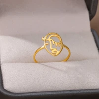 human face ring for women stainless steel gold color open adjustable finger ring couple wedding engagement jewerly anillos mujer