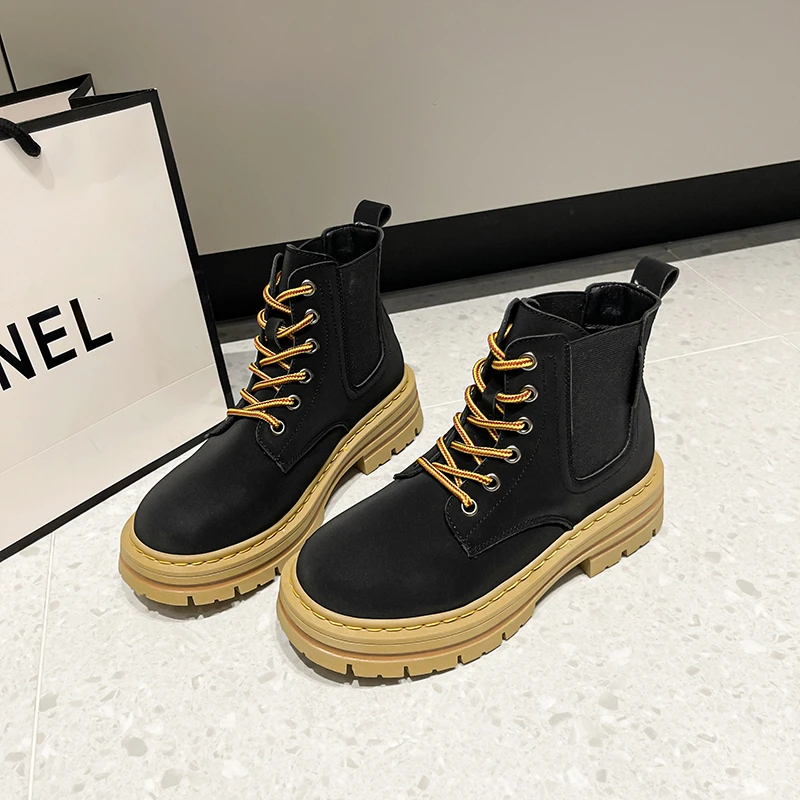 

Autumn Winter Women Motorcycle Ankle Boots 2022 New Platform Snow Boots Ladies Shoes Casual Flats Non Slip Chelsea Boots Mujer