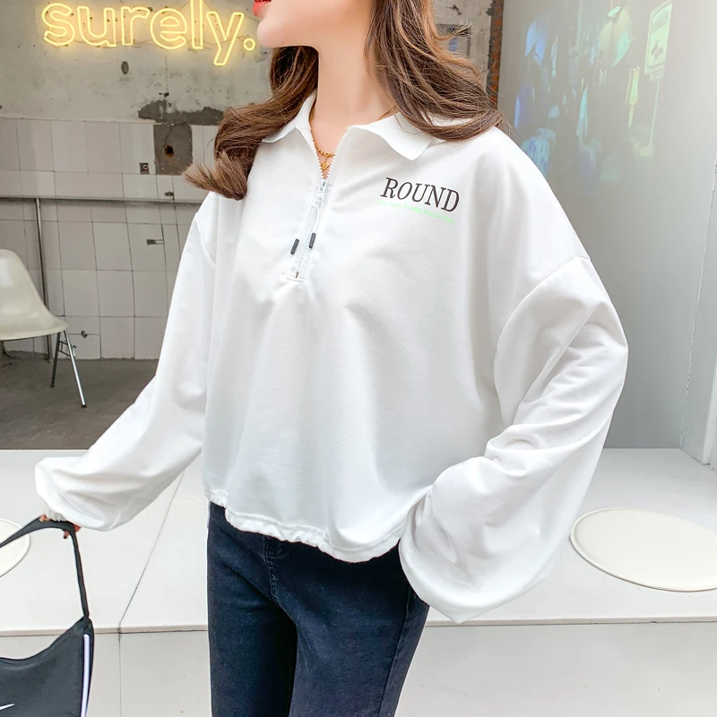 Осень 2021 женские толстовки большого размера модные укороченные топы с надписью