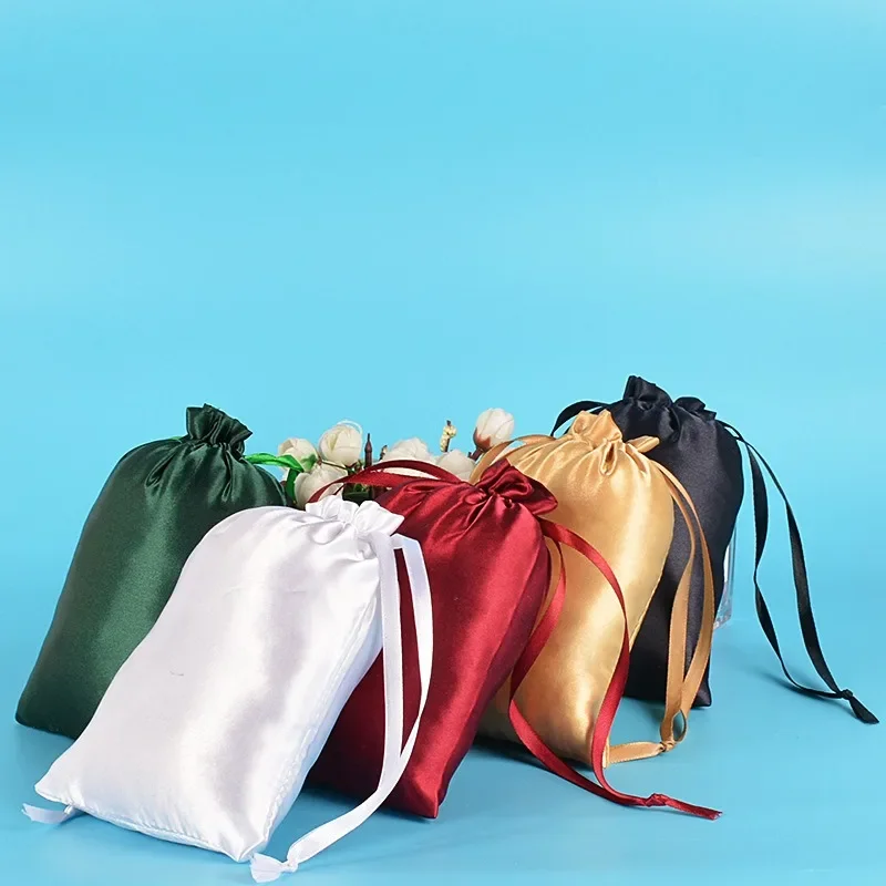 10 шт. цветная мягкая атласная сумка на шнурке для хранения шелковые подарочные