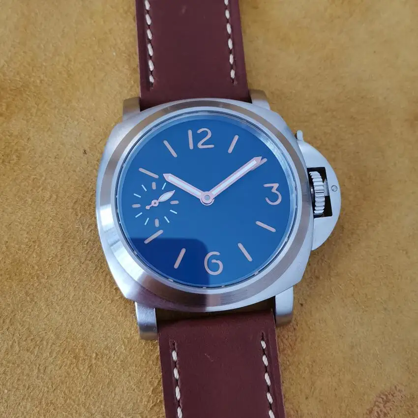

44mm 316L stainless steel brushed case Black dial Sandwich dial orange number rose gold hand Manual mechanical men's watch