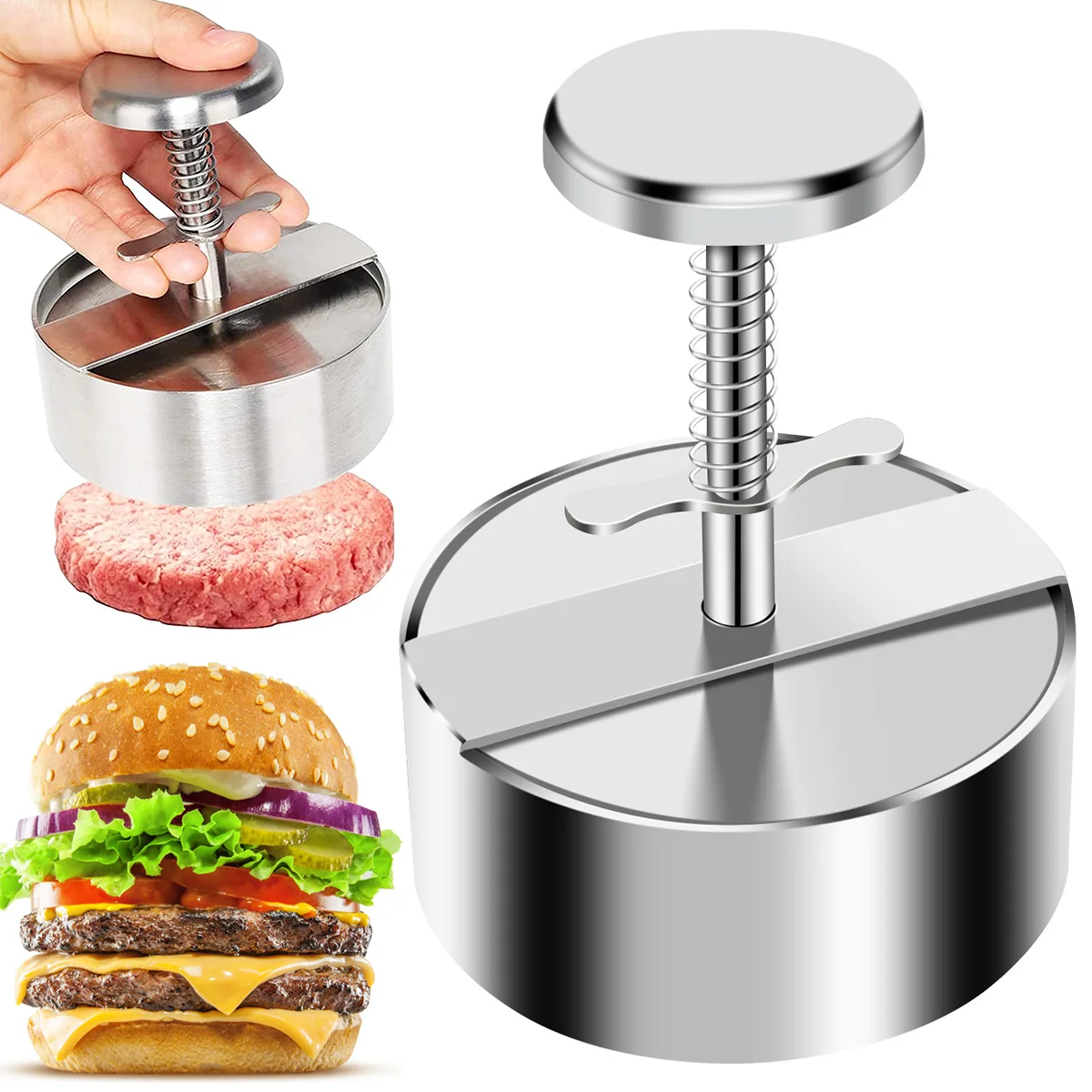

2023 пресс для гамбургеров машина для приготовления котлеты для гамбургера 304, нержавеющая сталь, антипригарный пресс для бургеров для приготовления мясных котлет и тонких гамбургеров