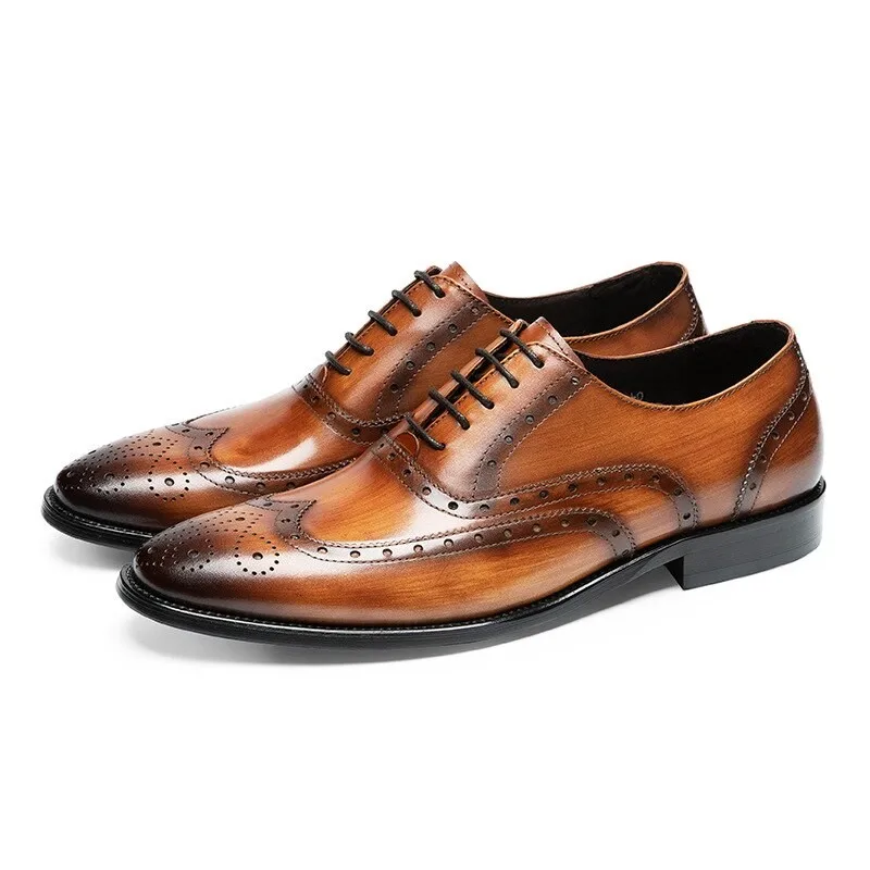 

Italian Men's Formal Shoes Genuine Leather Lace Up Black Brown Men Dress Shoes Luxury Fashion Wedding Men's Oxford Brogue Shoe