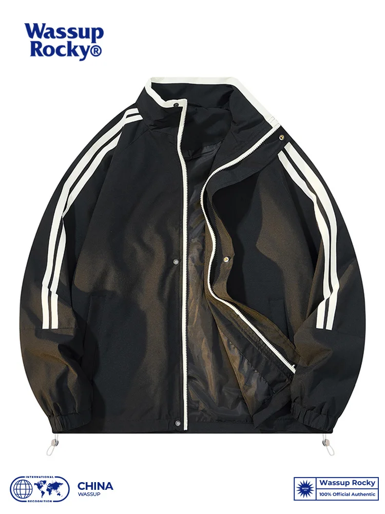 Wassup Rocky Mountain Outdoor Stripe Jacket Men's Spring and Autumn New Trendy Loose Casual Stand Collar Outerwear