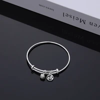 chinese style luck or money pendant bangle for women classic dangle bangle fashion jewelry silver color titanium steel bracelet