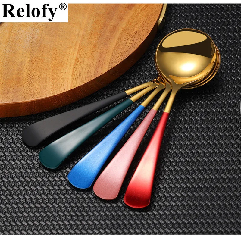 

5/6/7pcs 304 Stainless Steel Round Head Serving Dessert Spoon Coffee Tablespoon Honey Specialty Spoons Kitchen Gadget Tableware
