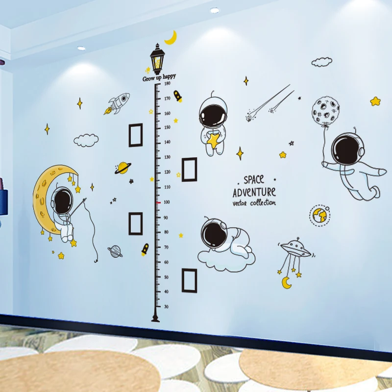 

[shijuekongjian] Outer Space Astronauts Wall Stickers DIY Height Measure Mural Decals for Kids Rooms Baby Bedroom Decoration