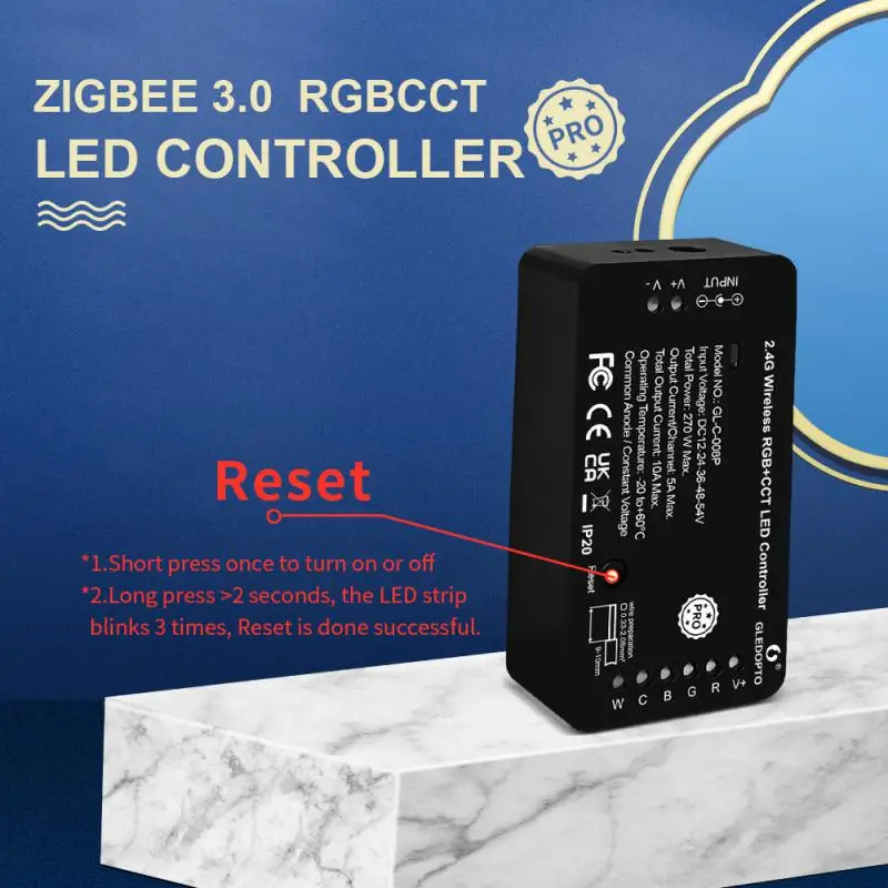 

Zigbee 3.0 Reset Button Smart LED Strip Controller RGBCCT Work with Tuya SmartThings App Alexa RF Remote Control