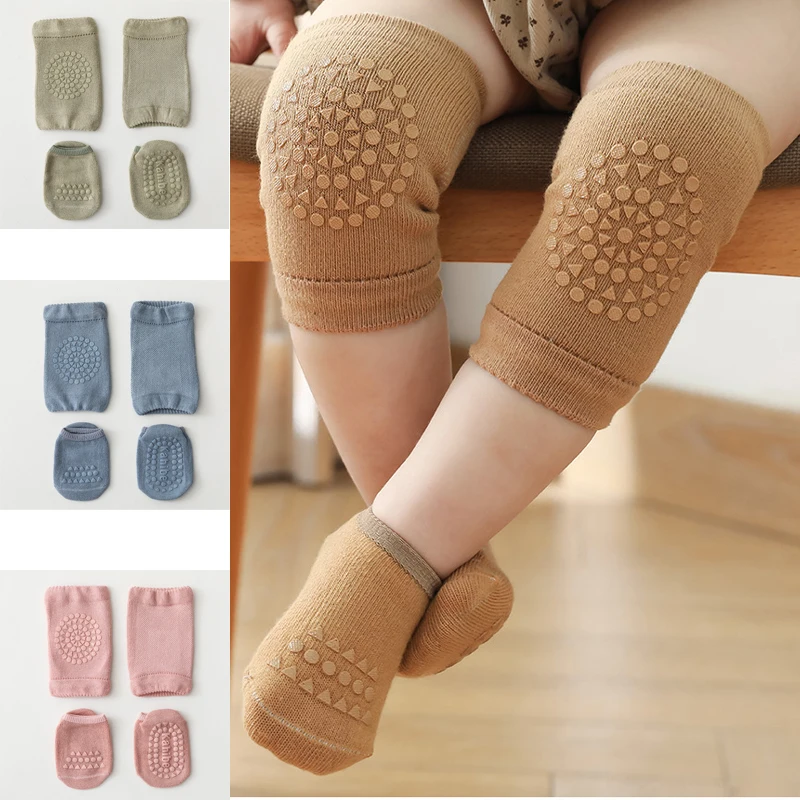 2023 Baby Knee Pads Socks Set Solid Color Anti Slip Socks Kneecap Kid Crawling Safety Floor Socks Knee Protector for Girls Boy