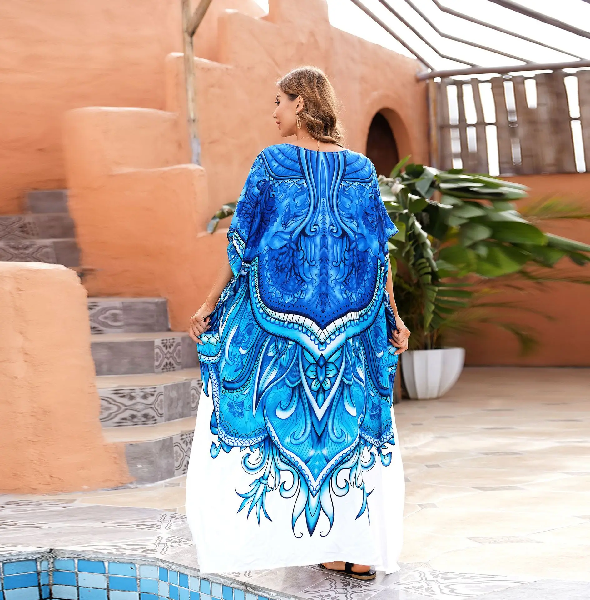 Женский Пляжный Максі-кафтан В Стиле Бохо Большой Размер Монокини С V-образным