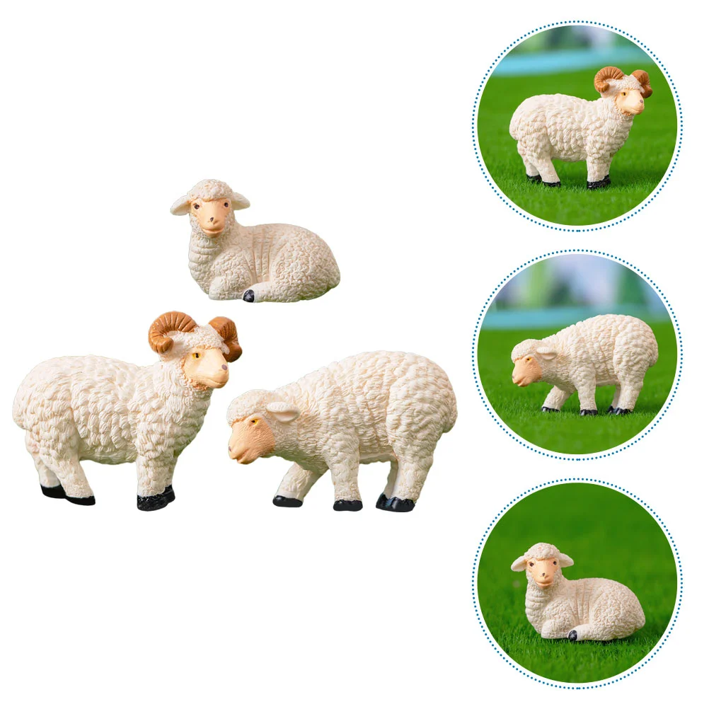 

3 Pcs Sheep Statues Home Miniature Animal Decor Desktop Accessories Figurines Resin Decorations Office Lawn Table