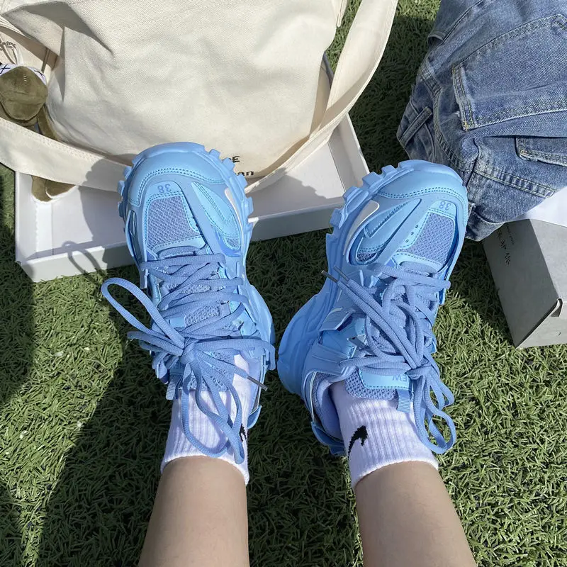 Lovely Pink Chunky Sneakers Women 2021 Thick Sole Girls Sport Shoes Bright Green Fashion Casual Dad Shoes Female Footwear