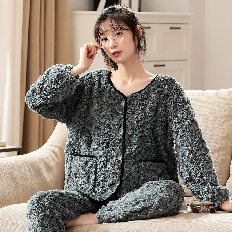 

Lisacmvpnel Women's Autumn Winter New Flannel Thickened Pajamas Comfortable Home Clothes Set Pyjamas