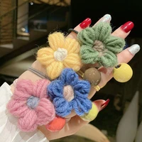2022 hot korean floral flower plush head rope girl bead fashion high elastic rubber band hair accessories for women