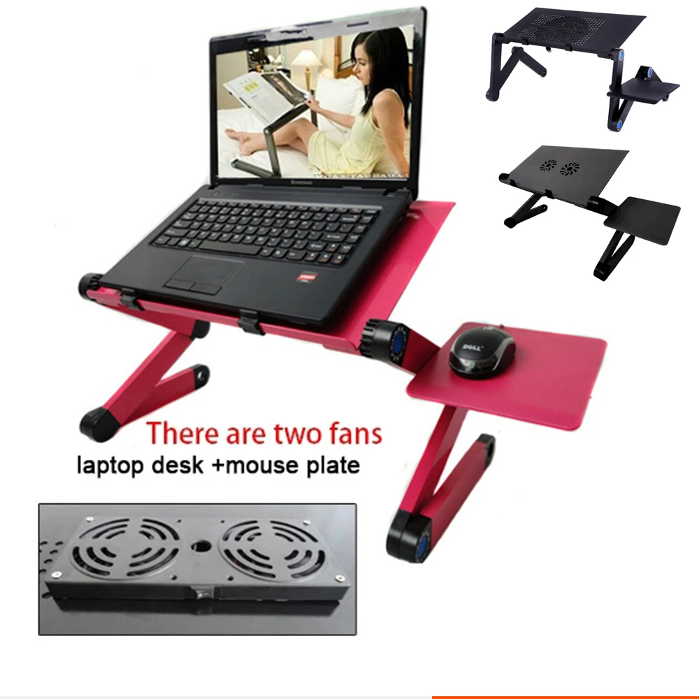 adjustable laptop desk stand cooler fan portable ergonomic lapdesk for bed sofa pc notebook table desk with mouse pad aluminum free global shipping
