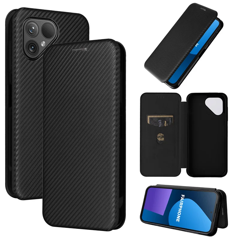 Роскошный флип-чехол из углеродного волокна для Fairphone 5 ПУ кожа Магнитная
