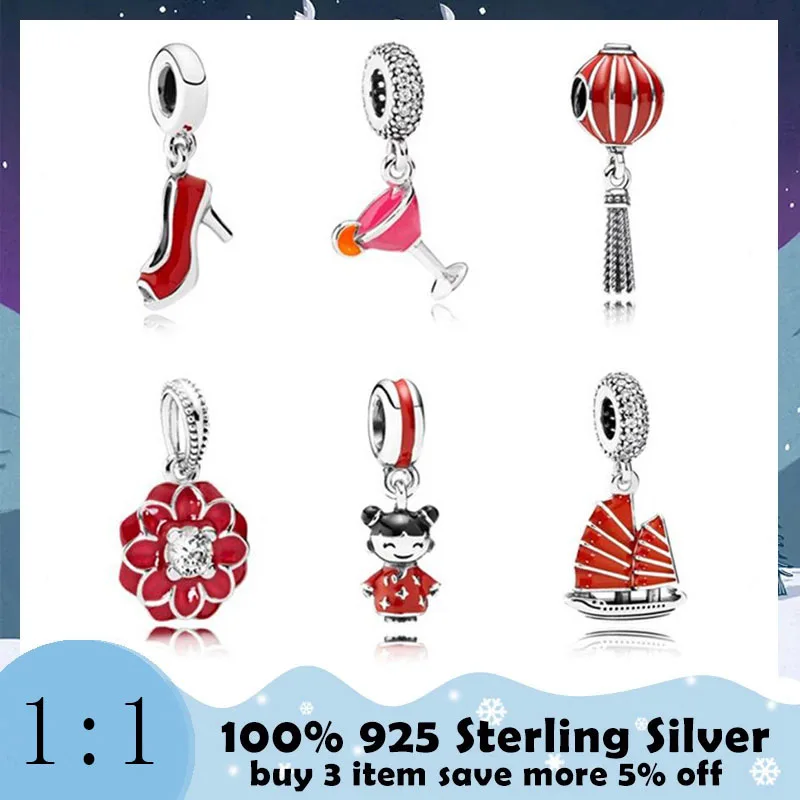 

High Quality 100%925 Sterling Silver Glamour Red High Heel Beads Fashion Exquisite DIY Bracelet Free Delivery