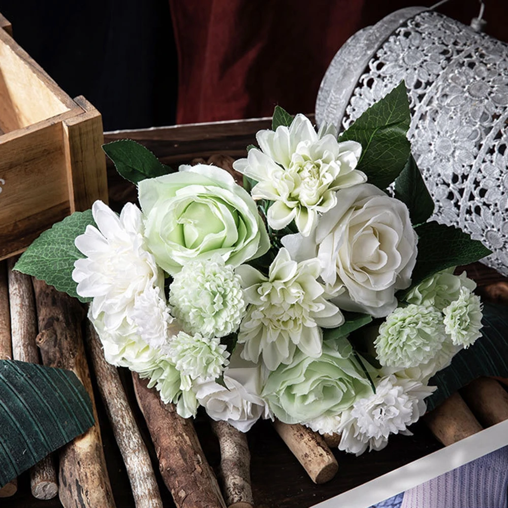 

Mixed Artificial Flower Bouquet Peony Rose Artificial Flower Silk Fake Bouquet for Home Wedding DIY Flower Arrangement